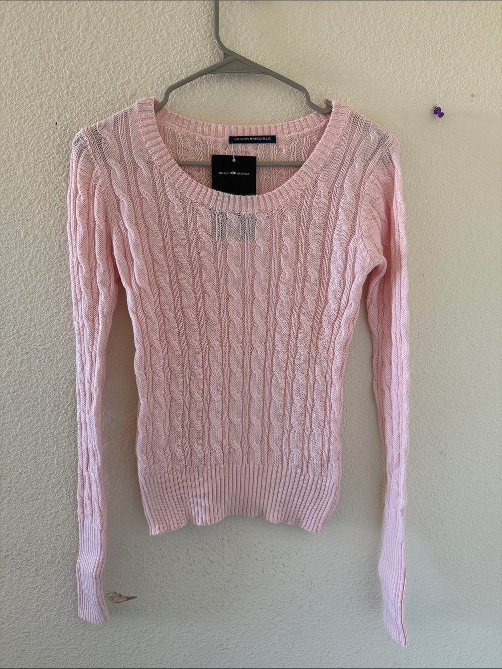 Brandy Melville  super soft Pink Cable Knit Sweater